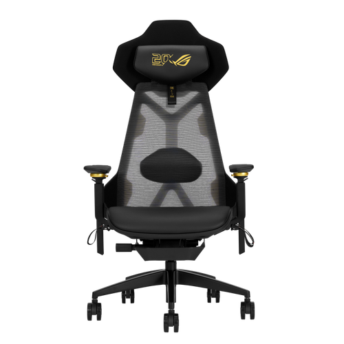 ASUS ROG Destrier Edition 20 gaming chair front view, black-gold
