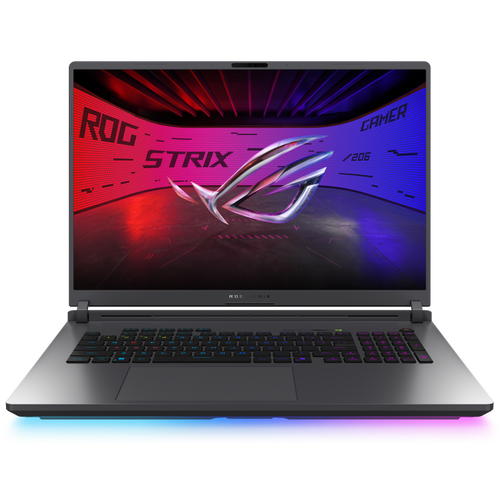 ASUS ROG Strix SCAR 18 gaming laptop front view with RGB lighting