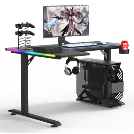 Gaming Desk 160CM, L-Shaped, Electric height adjustment, RGB, Carbon Fiber Black