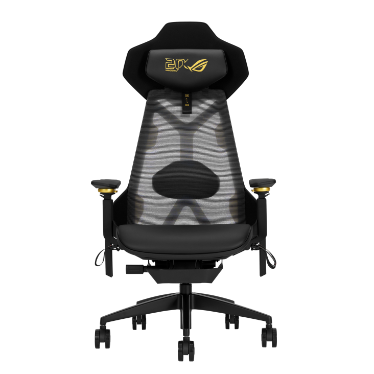 ASUS ROG Destrier Edition 20 gaming chair front view, black-gold