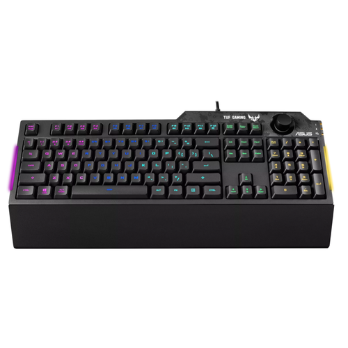 ASUS TUF K1 wired gaming keyboard, front view with RGB